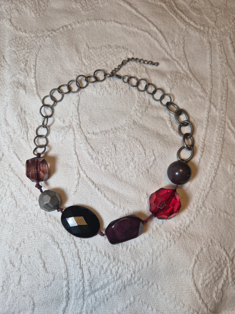 Handmade Vintage Necklace Large Beads Beaded Metal Ring Chain Chunky Statement ✨
